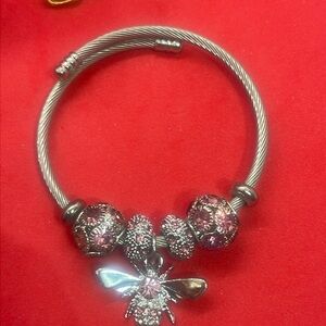 Stainless Steel Butterfly  multicolored Beads Bracelet Adjustable Crystals